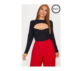 Plus Black Cut Out Detail Bust Cup Bodysuit